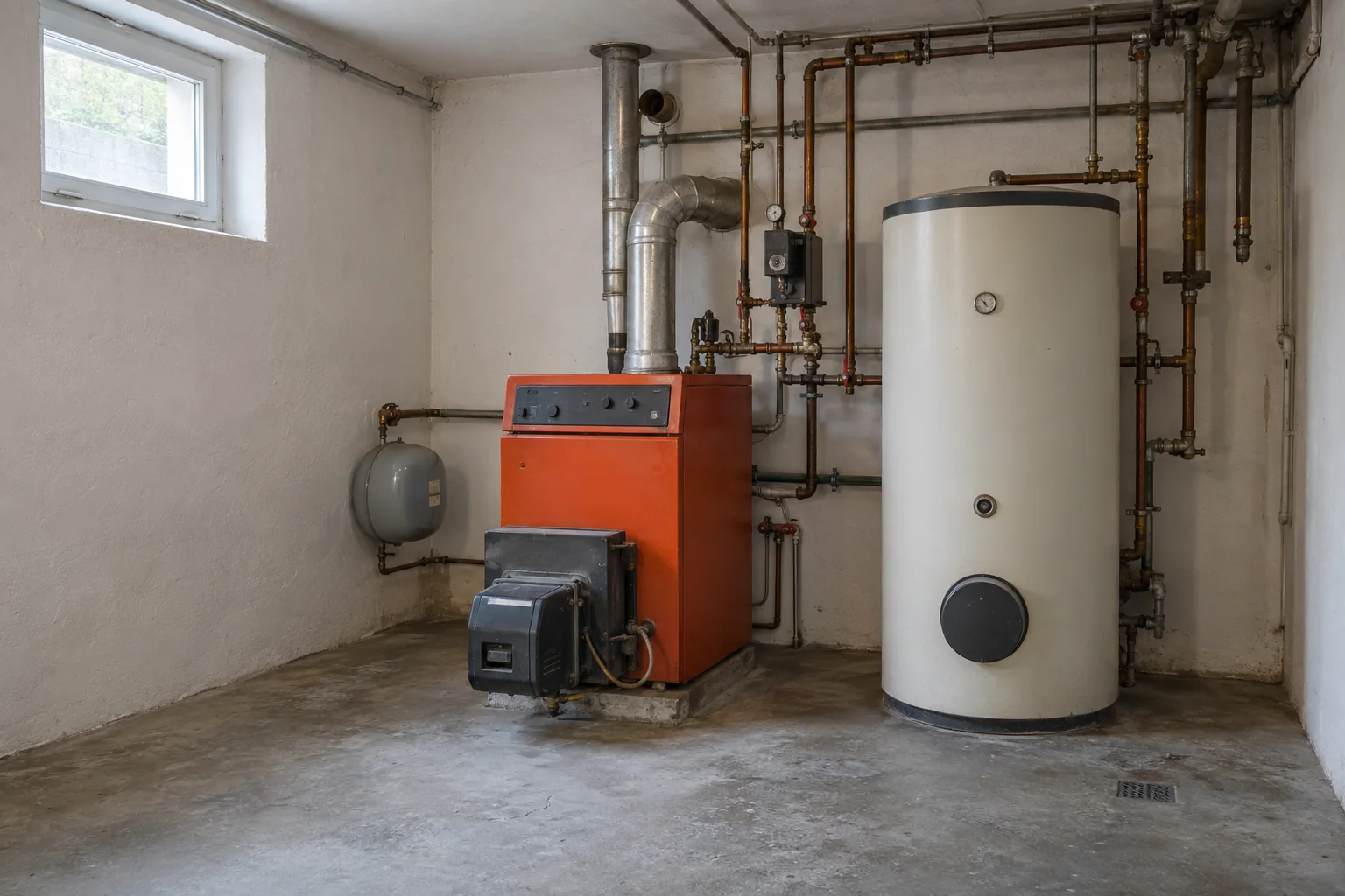 Derselbe fiktive Heizungsraum vor der Modernisierung mit einer älteren Ölheizung